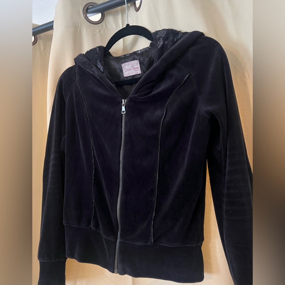 BEACH BUNNY Lounge Black Fleece Glitter Sequin Sweatpants & Hoodie
